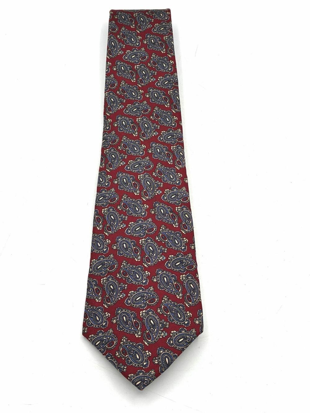 Christian Dior Vintage Silk Paisley Tie Burgundy Blue Made in USA Italy Fabric